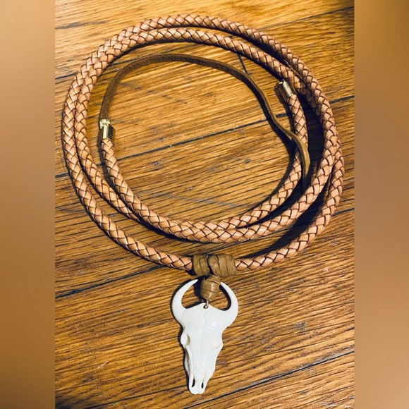 Western Bolo Style Necklace with Cow Skull - Picture 5 of 5